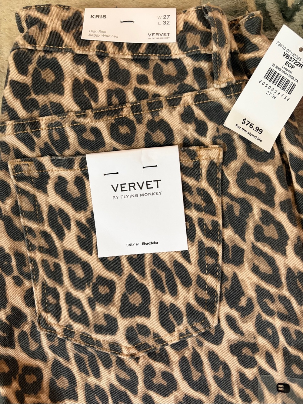 Vervet by Flying Monkey Kris Leopard Baggy Wide Leg Jeans NWT 27x32 - Picture 5 of 6